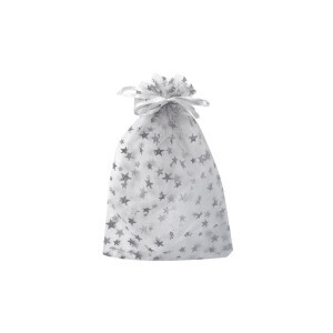 Pytlík organzový 26*35cm bílý s hvězdami s glitrem (12/bal)