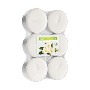Bispol Svíčka čajová Maxi 6ks White Flowers (6/krt)