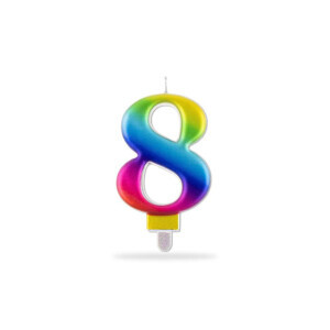 Toro Dortová svíčka číslo Duhová "8" 7,5cm (24/krt)