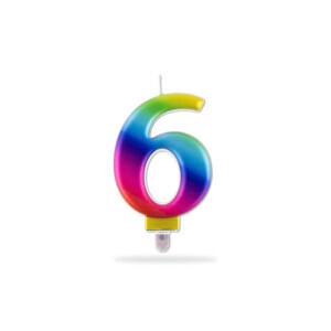 Toro Dortová svíčka číslo Duhová "6" 7,5cm (24/krt)