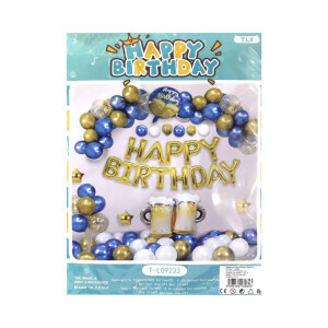 Balónky set Happy Birthday Blue&Gold(10/bal 100/krt)