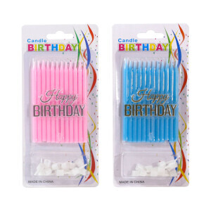 Dortová svíčka 12ks +stojan ''Happy Birthday'' (12/bal 576/krt)