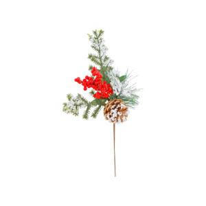 Vánoční větvička s šiškou a bobulemi 34cm (120/bal 600/krt)