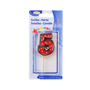 Dortová svíčka číslo na špejli "5" (24/bal 576/krt)