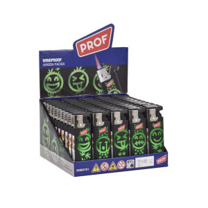Prof Zapalovač Windproof Green Faces (50/bal 800/krt)