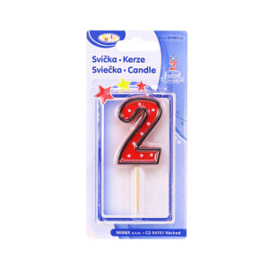 Dortová svíčka číslo na špejli "2" (24/bal 576/krt)