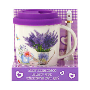 Dárková sada hrnek s víčkem+lžička 370ml Lavender (6/bal 72/krt)