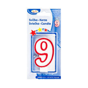 Dortová svíčka číslo 7,5cm "9" (12/bal 720/krt)