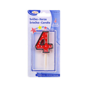 Dortová svíčka číslo na špejli "4" (24/bal 576/krt)