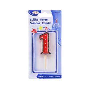 Dortová svíčka číslo na špejli "1" (24/bal 576/krt)