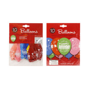 Balónky 10ks/12'' Happy Birthday mix (12/bal 600/krt)