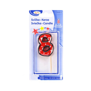 Dortová svíčka číslo na špejli "8" (24/bal 576/krt)