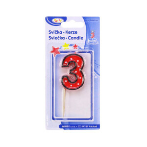 Dortová svíčka číslo na špejli "3" (24/bal 576/krt)