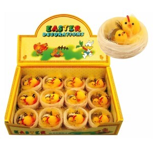 Velikonoční kuřátka ve světlém hnízdě 6cm (12/bal 432/krt)