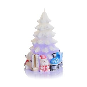 Bartek Svíčka Christmas Tree 95x150 with gifts 365g White+dioda(12/krt)