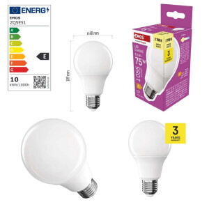 Emos Žárovka Led CLS A60 9,5W 1055lm E27 WW (10/bal 20/krt)