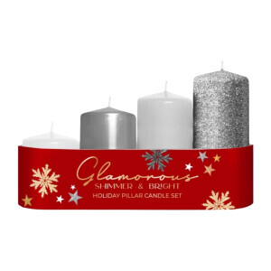 Bartek Svíčka adventní 4ks schody 40/55-70-85-100 Glamorous Silver MIX (12/krt)