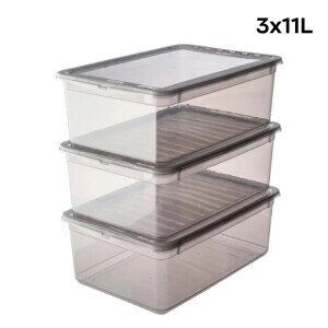 Úložný box+Otočný ventilační vík set 3x11L šedá(3/krt)
