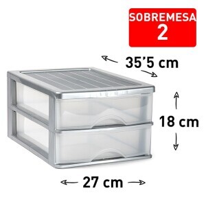 P.Forte Box se 2 zásuvkami stříbro 27x35,5x18,5cm