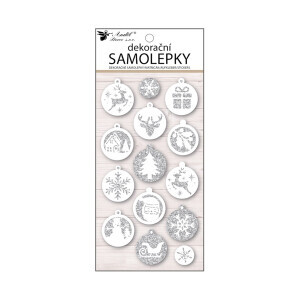 Vánoční samolepka 10*21cm plastické baňky s glitry (48/bal 576/krt)