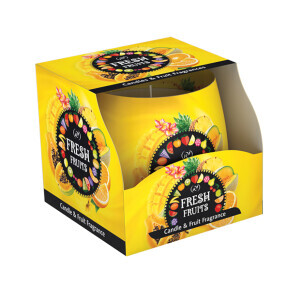 Santo 100g svíčka ve skle Tutti Fruti Yellow/Fresh Fruits Violet (12/krt)