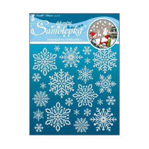 Vánoční samolepka 18*18cm vločky se sněhovým efektem (24/bal 288/krt)