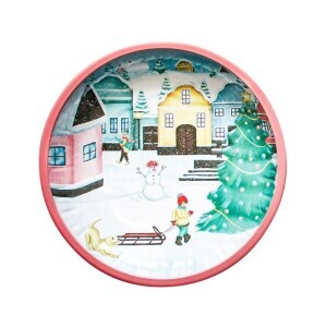 Toro Vánoční podnos plechový kulatý 26cm "Vesnička" (24/bal)