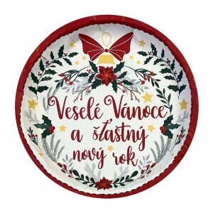 Toro Vánoční podnos plechový kulatý 26cm "Veselé Vánoce" (24/bal)