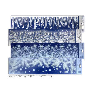 Vánoční Okenní fólie pruh zamrzlý s glitry rampouchy,les,větve 59x15cm (96/bal 288/krt)