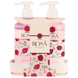 Aurora Dár.sada N Rosa s podnosem 300ml tekuté mýdlo+300ml krém na ruce (4/krt)