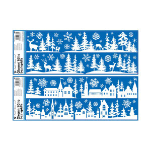 Vánoční okenní fólie pruh 59,5*21cm s glitrem jelen, město (48/bal 288/krt)