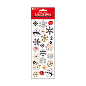 Vánoční samolepka 10,5*30,5cm s ražbou v lesku sněhuláci (48/bal 576/krt)