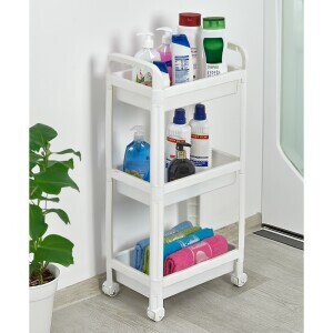 Regál pojízdný 3 patrové s držákem Bílá (8/krt)