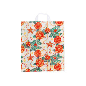 Lika Taška igelitová s uchy Vánoční 40*46 Červenozlaté hvězdy (50/bal)