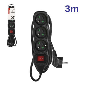 Emos prodlužka 3z 3m s vyp. černá (5/bal 20/krt)