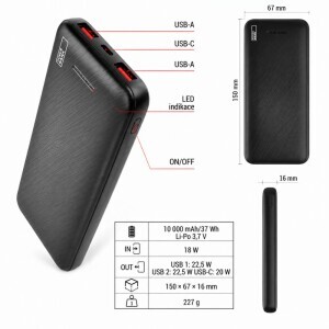 Emos Powerbank Alphaq3 10000 Černá 2Xusb-A 1Xusb-C
