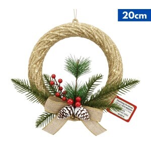 Vánoční dekorace věnec s mašlí 20cm (200/krt)