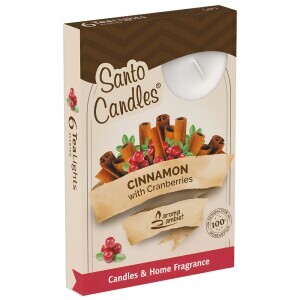 Santo Svíčka čajová 6ks Cinnamon with Cranberries (15/bal 45/krt)