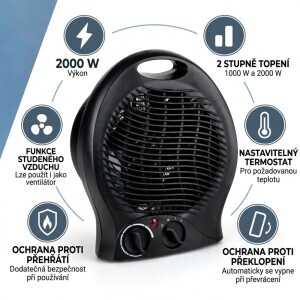 Kinzo Větrák horkovzdušný 2000w černá(6/krt)